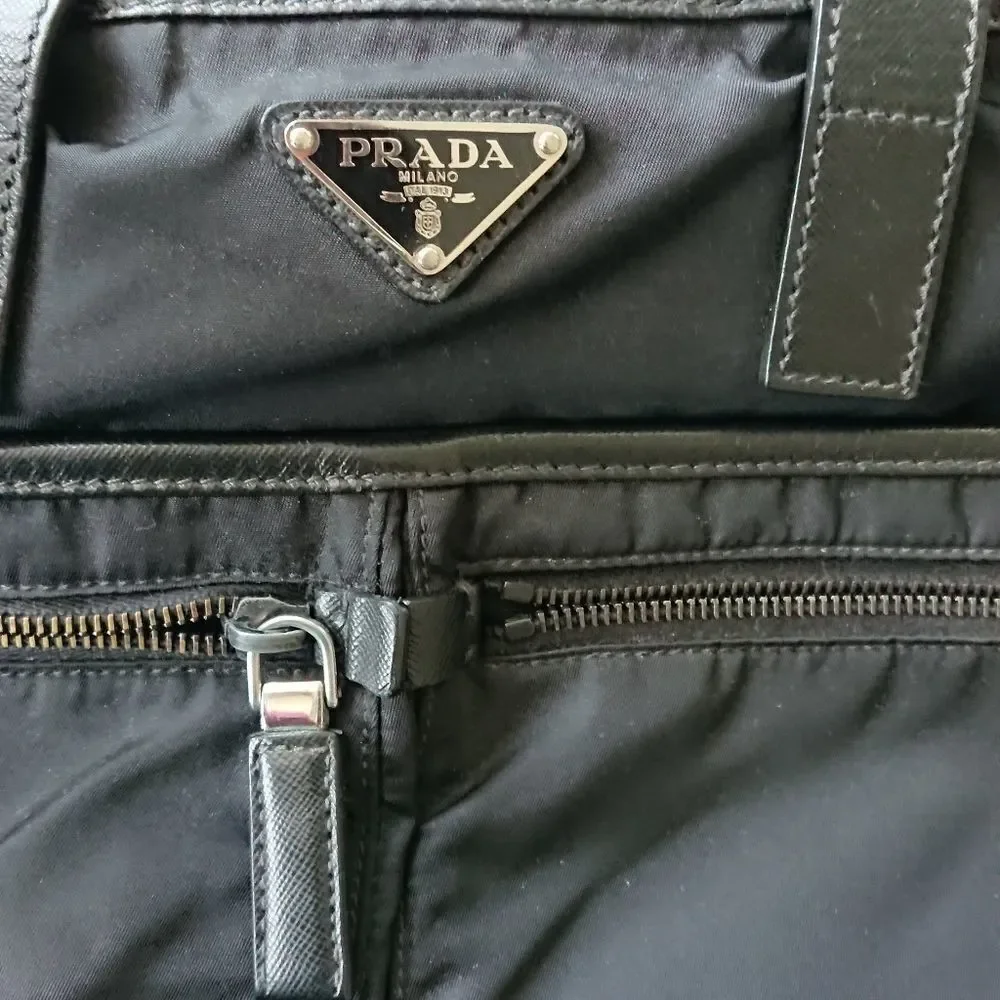 Prada black Nylon and Saffiano leather tote